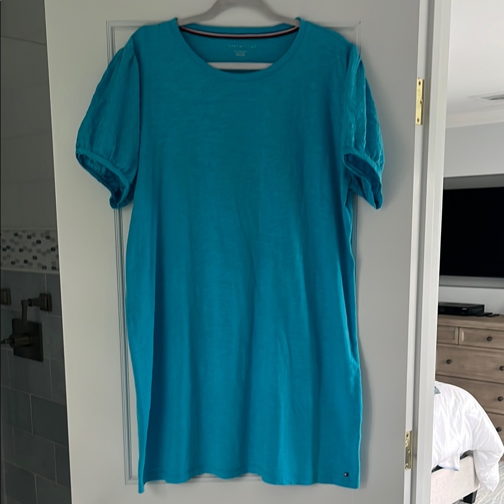 Vibrant Blue Puffed Short Sleeve Dress